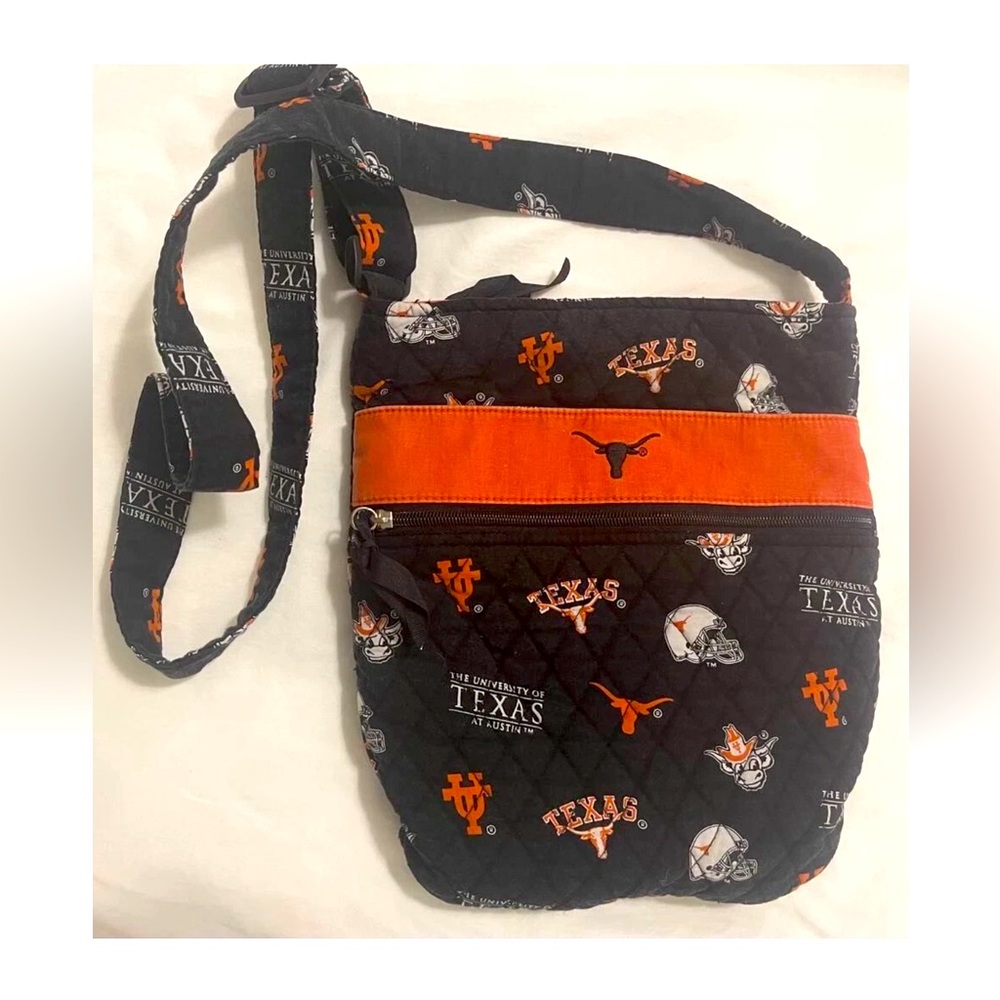 UT University TEXAS LONGHORNS Quilted Fabric Zip Letter Carrier Crossbody Bag